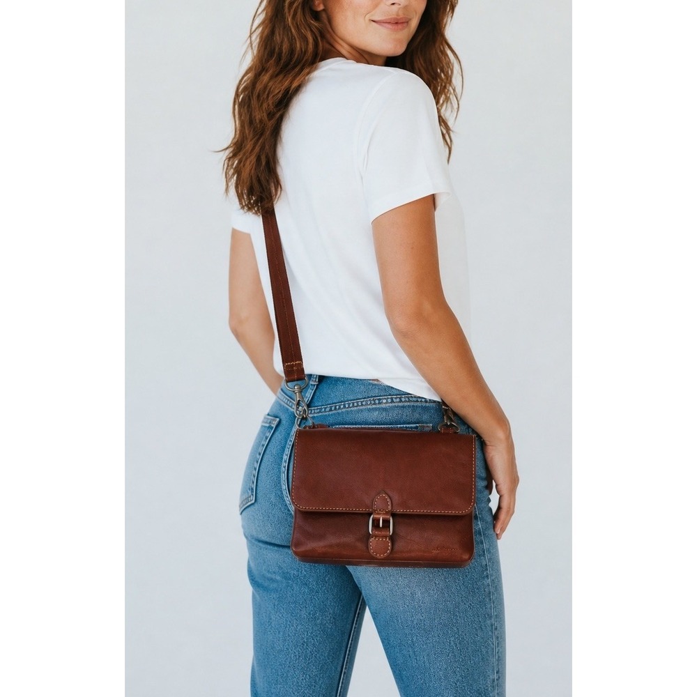 Jack Georges Brown Buffalo Leather Voyager Crossbody Bag Purse